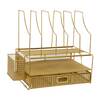 Martha Stewart Ryder Gold Mesh Metal Large Desktop Organizer With Paper File Letter Holder Organizer and Drawer HH-OHD19-GLD-MS